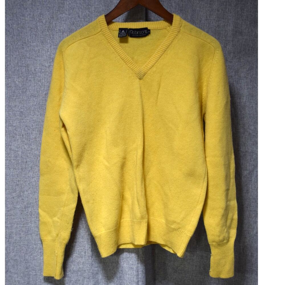 Vintage Robinson’s Southern California Yellow V-Neck Lambs Wool Sweater Size S